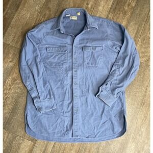 L.L. Bean Chamois Cloth Flannel Shirt Blue Button Up Made In USA - 17 1/2 Tall